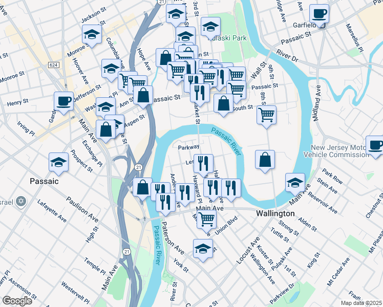 map of restaurants, bars, coffee shops, grocery stores, and more near 33 Hayward Place in Wallington