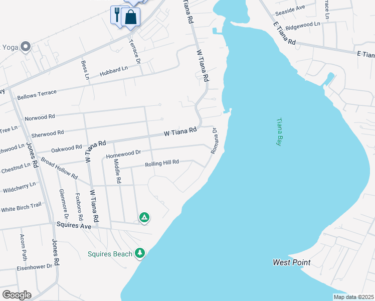 map of restaurants, bars, coffee shops, grocery stores, and more near 9 Homewood Drive in Hampton Bays