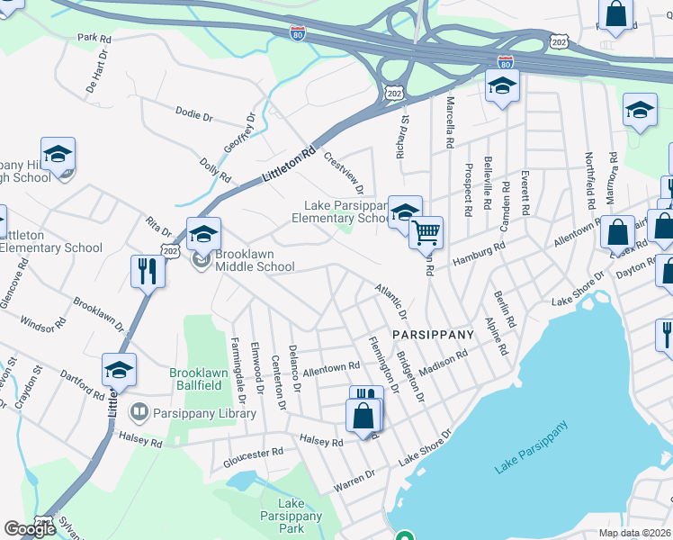 map of restaurants, bars, coffee shops, grocery stores, and more near 249 Atlantic Drive in Parsippany-Troy Hills