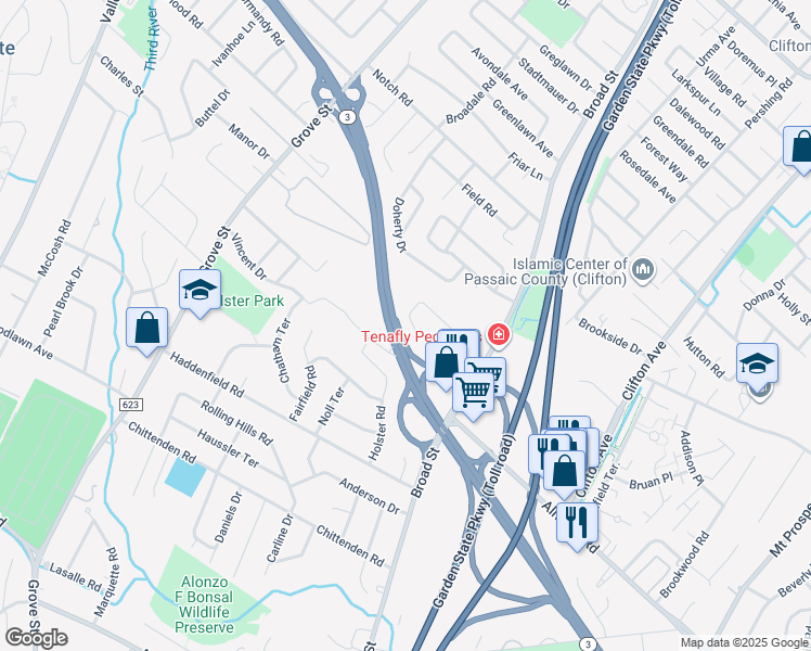 map of restaurants, bars, coffee shops, grocery stores, and more near 105 Huemmer Terrace in Clifton