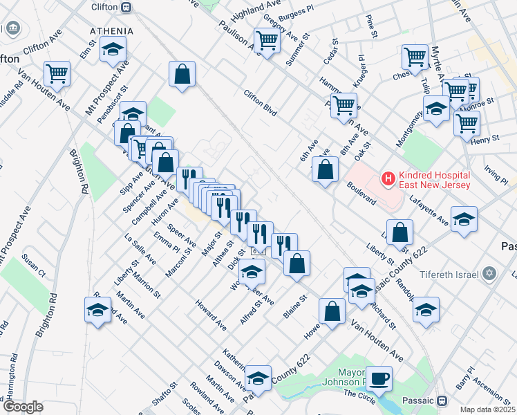 map of restaurants, bars, coffee shops, grocery stores, and more near 5 Pleasant Avenue in Clifton