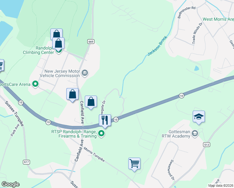map of restaurants, bars, coffee shops, grocery stores, and more near 114 Arrowgate Drive in Randolph