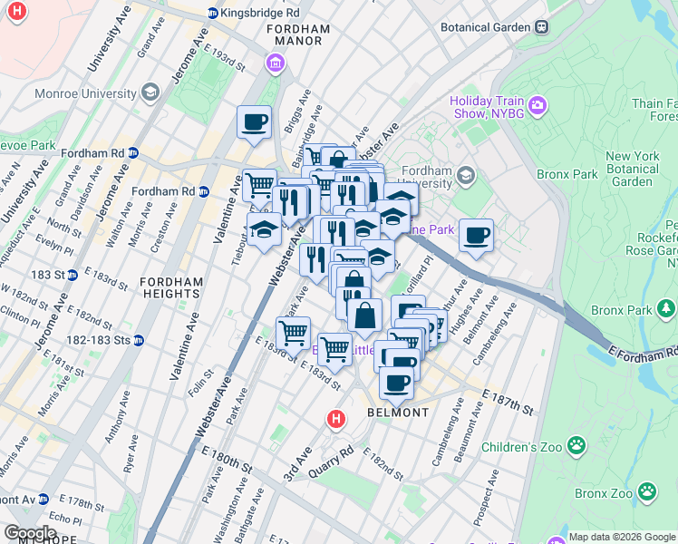 map of restaurants, bars, coffee shops, grocery stores, and more near 4720 3rd Avenue in Bronx
