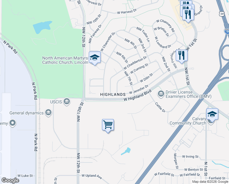 map of restaurants, bars, coffee shops, grocery stores, and more near in Lincoln