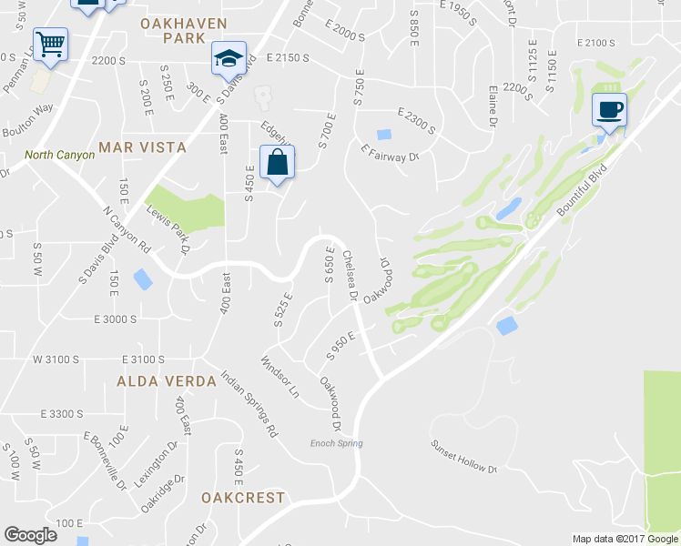 map of restaurants, bars, coffee shops, grocery stores, and more near 774 Chelsea Drive in Bountiful