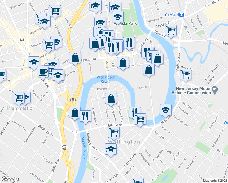 map of restaurants, bars, coffee shops, grocery stores, and more near 34 Halstead Ave in Wallington