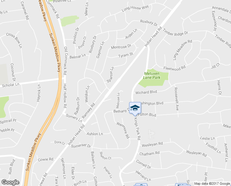map of restaurants, bars, coffee shops, grocery stores, and more near 16 Melrose Lane in Commack