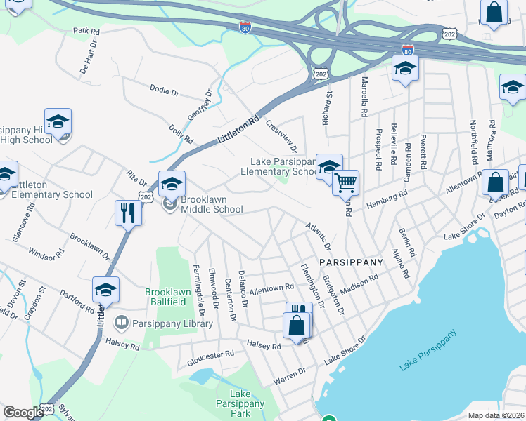 map of restaurants, bars, coffee shops, grocery stores, and more near 249 Atlantic Drive in Parsippany-Troy Hills