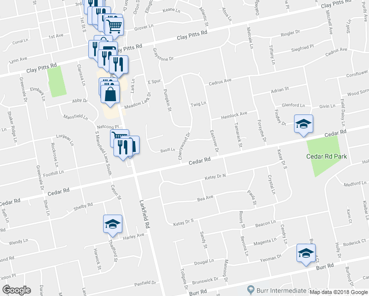 map of restaurants, bars, coffee shops, grocery stores, and more near 31 Cherrywood Drive in East Northport