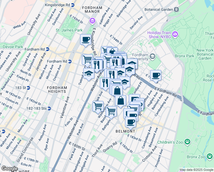 map of restaurants, bars, coffee shops, grocery stores, and more near 4720 3rd Avenue in Bronx