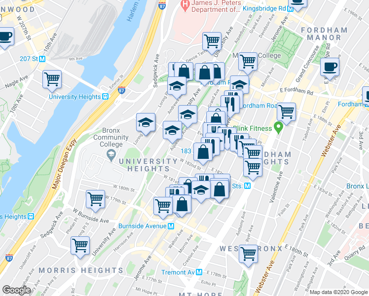 map of restaurants, bars, coffee shops, grocery stores, and more near 61 Buchanan Place in Bronx