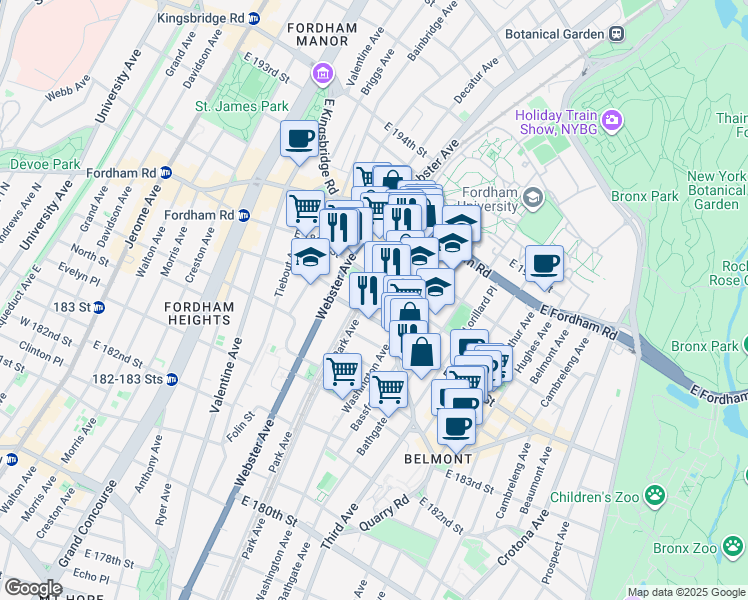 map of restaurants, bars, coffee shops, grocery stores, and more near 4720 3rd Avenue in Bronx