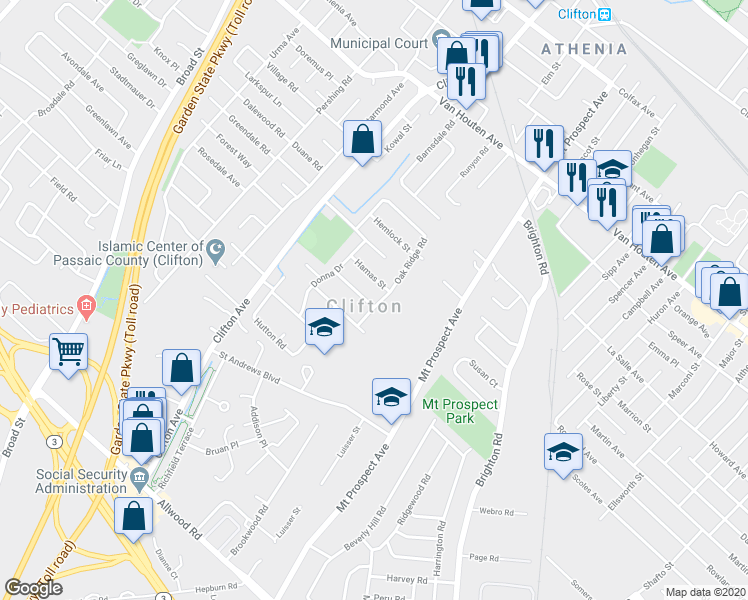 map of restaurants, bars, coffee shops, grocery stores, and more near 36 Holly Street in Clifton