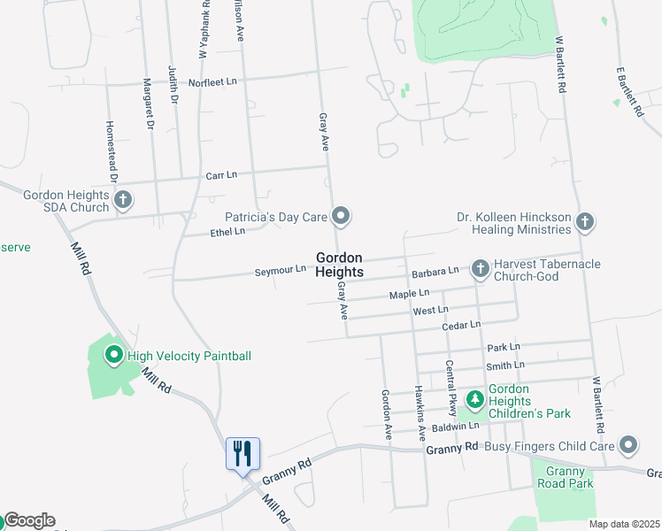 map of restaurants, bars, coffee shops, grocery stores, and more near in Gordon Heights