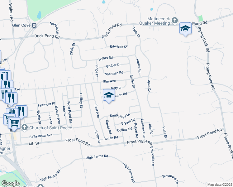 map of restaurants, bars, coffee shops, grocery stores, and more near 15 Stillman Road in Glen Cove