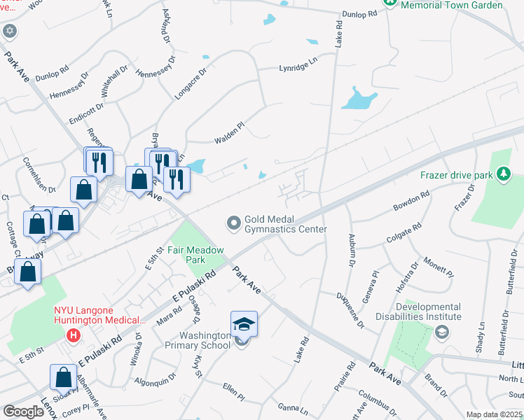 map of restaurants, bars, coffee shops, grocery stores, and more near 284 Pulaski Road in Greenlawn