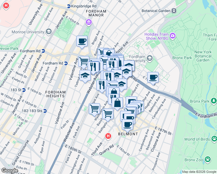 map of restaurants, bars, coffee shops, grocery stores, and more near 4720 3rd Avenue in Bronx