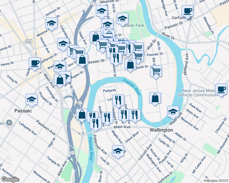 map of restaurants, bars, coffee shops, grocery stores, and more near 33 Hayward Place in Wallington