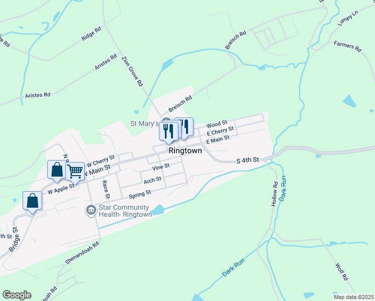 map of restaurants, bars, coffee shops, grocery stores, and more near in Ringtown