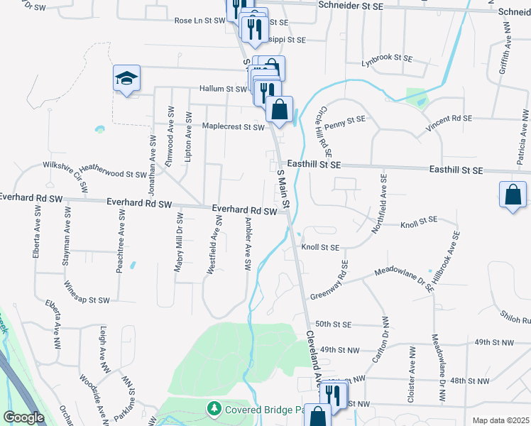 map of restaurants, bars, coffee shops, grocery stores, and more near 1515 South Main Street in North Canton