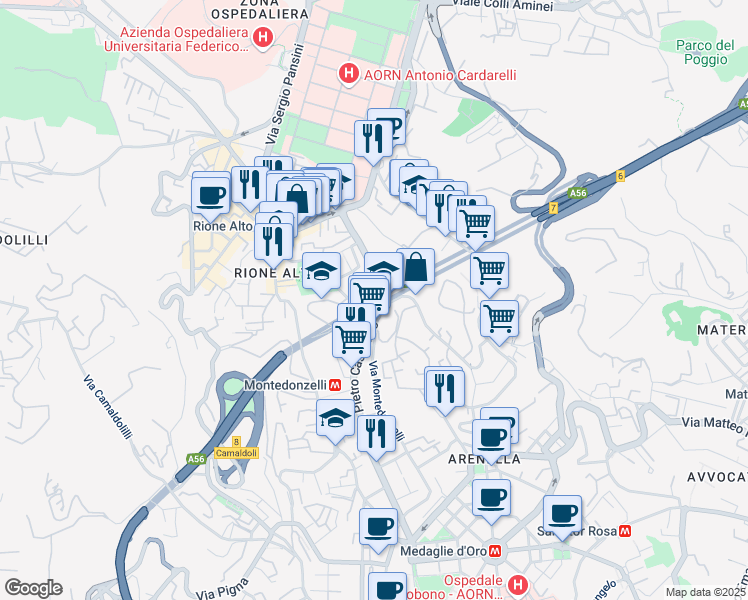 map of restaurants, bars, coffee shops, grocery stores, and more near 178 Via Domenico Fontana in Napoli