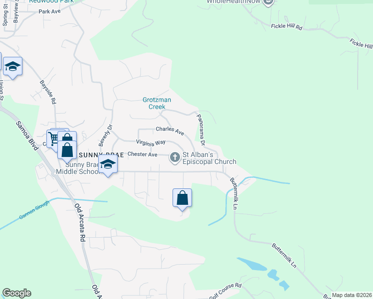 map of restaurants, bars, coffee shops, grocery stores, and more near 1799 Charles Avenue in Arcata