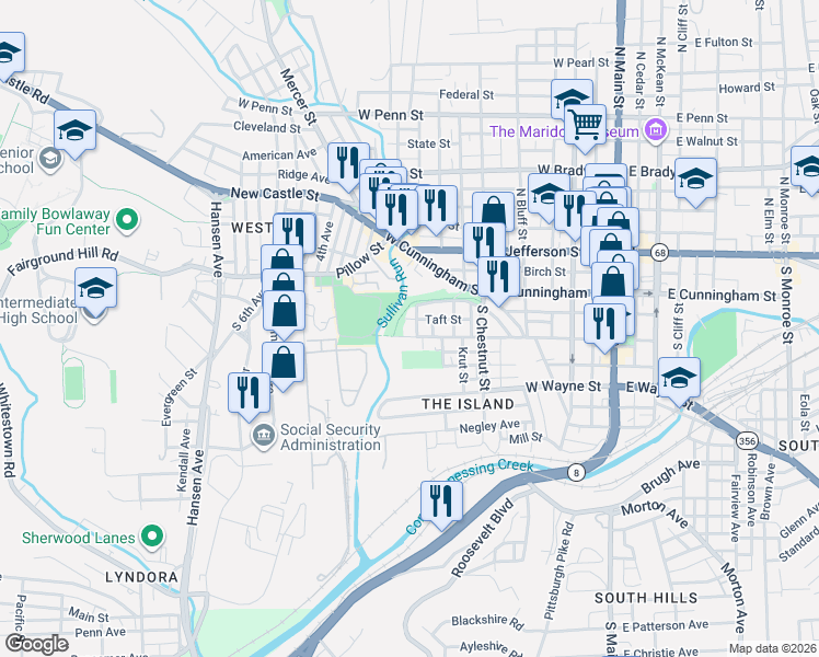 map of restaurants, bars, coffee shops, grocery stores, and more near 529 West Diamond Street in Butler