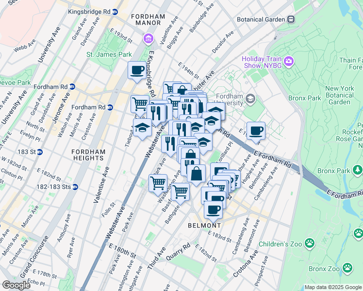 map of restaurants, bars, coffee shops, grocery stores, and more near 4720 3rd Avenue in Bronx