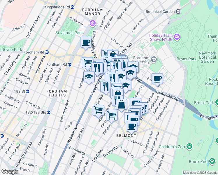 map of restaurants, bars, coffee shops, grocery stores, and more near 4720 3rd Avenue in Bronx