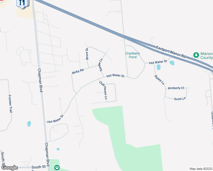 map of restaurants, bars, coffee shops, grocery stores, and more near 1 Club House Lane in Manorville