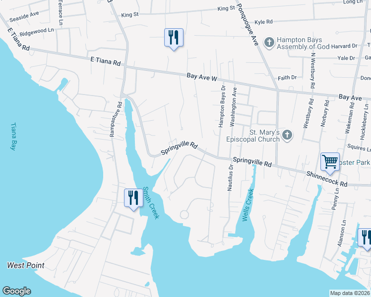 map of restaurants, bars, coffee shops, grocery stores, and more near 9 Harbor Road in Hampton Bays