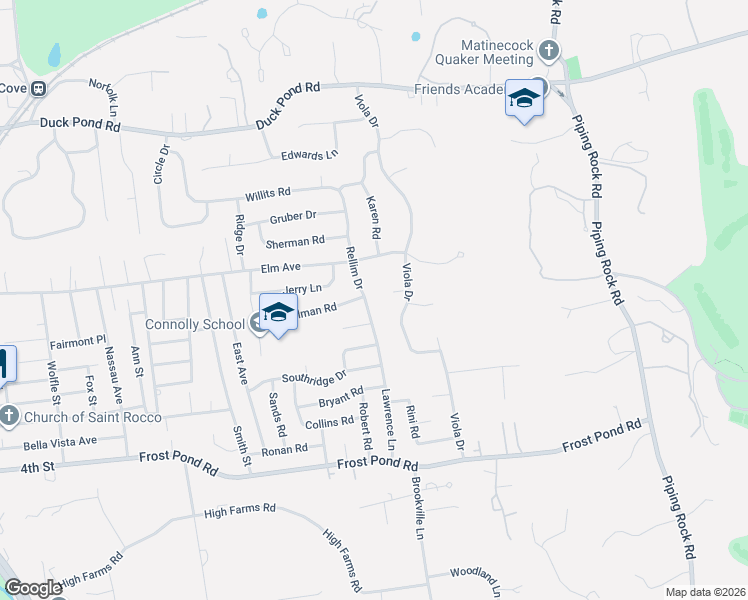 map of restaurants, bars, coffee shops, grocery stores, and more near 27 Rellim Drive in Glen Cove