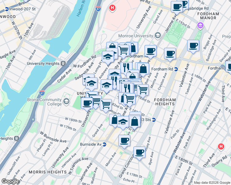 map of restaurants, bars, coffee shops, grocery stores, and more near 61 Buchanan Place in Bronx