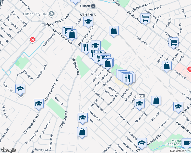 map of restaurants, bars, coffee shops, grocery stores, and more near 223 Speer Avenue in Clifton