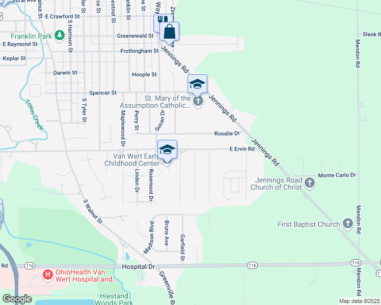 map of restaurants, bars, coffee shops, grocery stores, and more near 1008 Maxine Lane in Van Wert