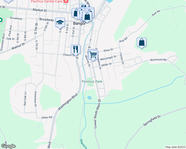 map of restaurants, bars, coffee shops, grocery stores, and more near 666 South Main Street in Bangor