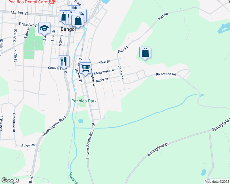 map of restaurants, bars, coffee shops, grocery stores, and more near 651 Blue Ridge Avenue in Bangor