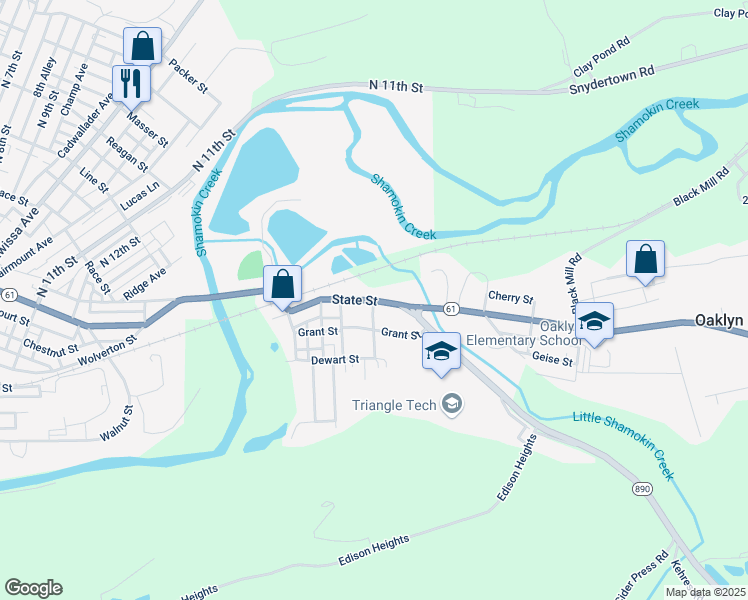 map of restaurants, bars, coffee shops, grocery stores, and more near State Street in Sunbury