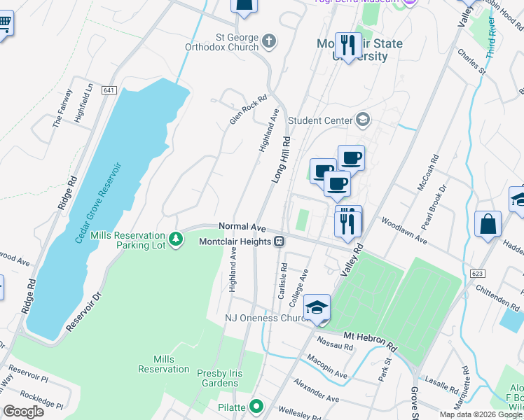map of restaurants, bars, coffee shops, grocery stores, and more near 608 Upper Mountain Avenue in Montclair