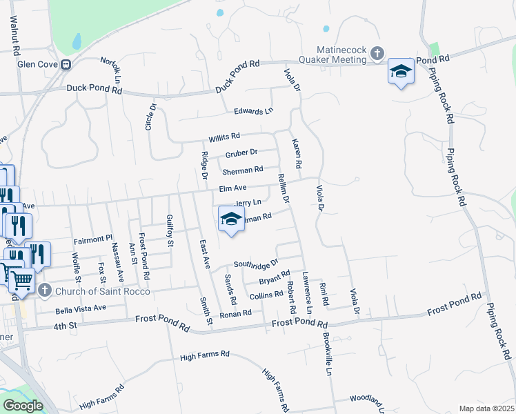 map of restaurants, bars, coffee shops, grocery stores, and more near 15 Stillman Road in Glen Cove