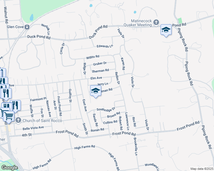map of restaurants, bars, coffee shops, grocery stores, and more near 15 Stillman Road in Glen Cove