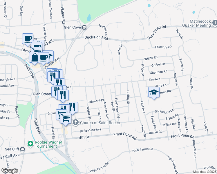 map of restaurants, bars, coffee shops, grocery stores, and more near 2 Ann Street in Glen Cove