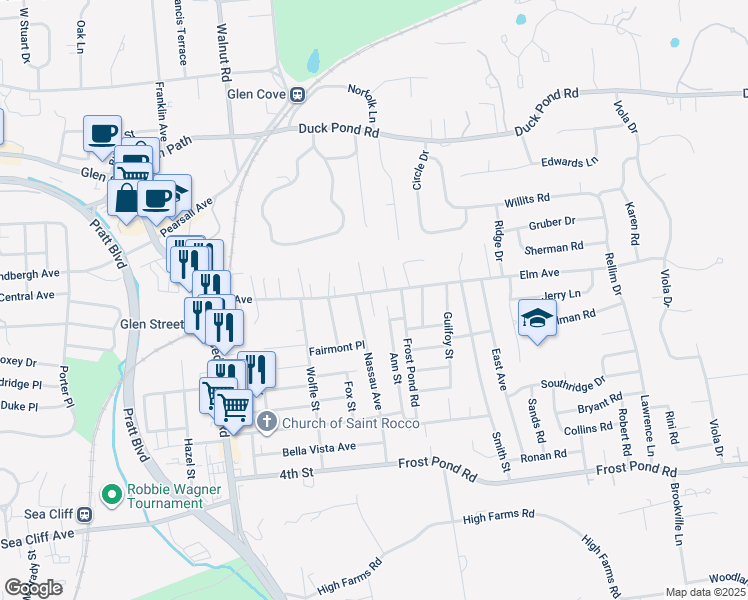 map of restaurants, bars, coffee shops, grocery stores, and more near 2 Ann Street in Glen Cove