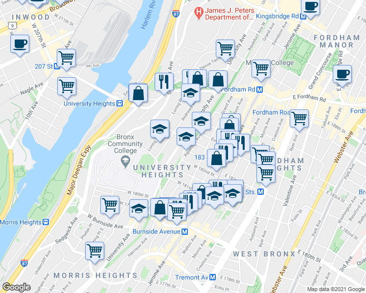 map of restaurants, bars, coffee shops, grocery stores, and more near 2206 Doctor Martin Luther King Junior Boulevard in Bronx