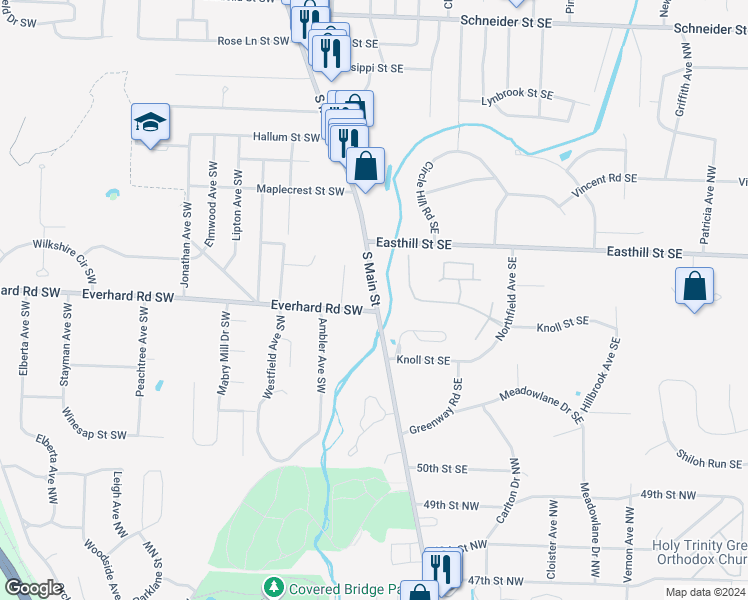 map of restaurants, bars, coffee shops, grocery stores, and more near 1515 South Main Street in North Canton