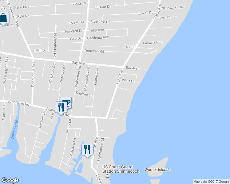 map of restaurants, bars, coffee shops, grocery stores, and more near 151 Lynn Avenue in Hampton Bays