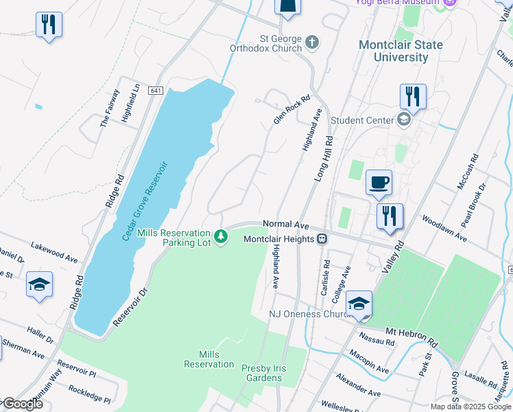 map of restaurants, bars, coffee shops, grocery stores, and more near 19 Lenape Trail in Montclair
