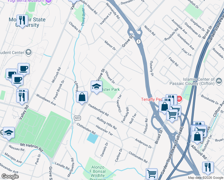 map of restaurants, bars, coffee shops, grocery stores, and more near 699 Grove Street in Clifton