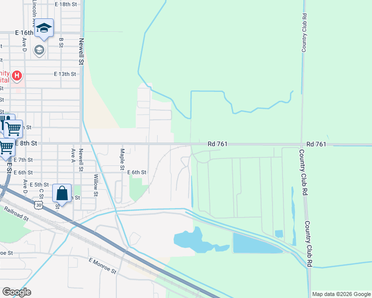 map of restaurants, bars, coffee shops, grocery stores, and more near 1605 East 8th Street in Cozad