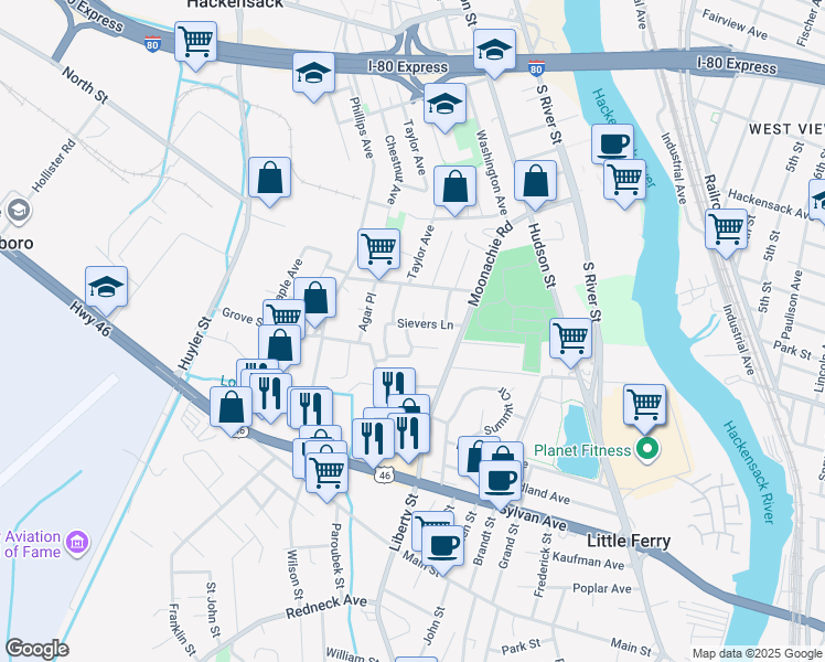 map of restaurants, bars, coffee shops, grocery stores, and more near 8 Millo Court in Little Ferry